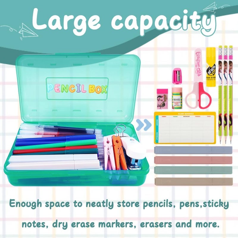 JIOMULIG Mint Green Hard Pencil Case Plastic Large Capacity Clear Pencil Box Crayon Box Organizer 1 Pack Storage Container Organizer Boxes for Pens School Stylish Art Office Supplies Storage Medium for Boys - Image 3